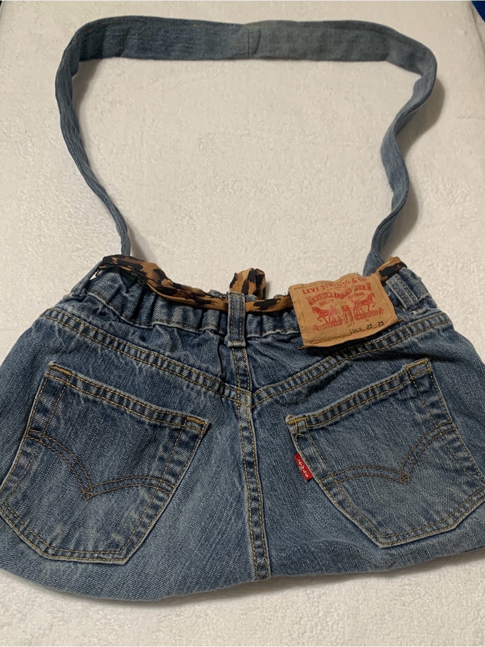Levi's Blue Denim Mini Skirt Crossbody Bag with Brown Accent Strap